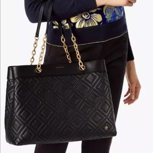 Tori Burch Fleming Triple Compartment Leather Tote